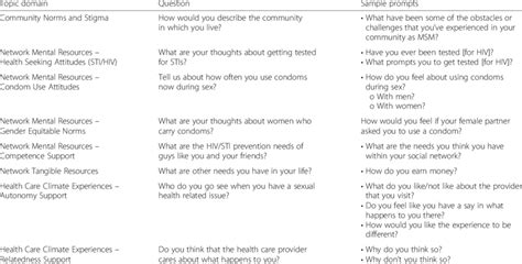 Discussion topics, questions, and sample prompts from MSM focus groups | Download Table