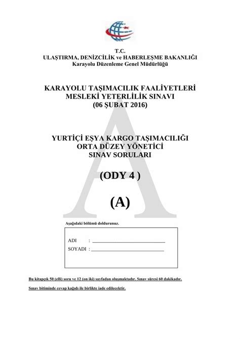 PDF yurtiçi eşya kargo taşımacılığı orta düzey yönetici sınav