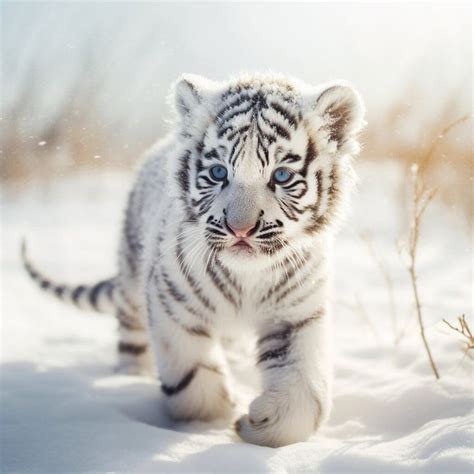 White Tiger Cub In Snow V3 Digital Print High Quality 300 DPI | Cute ...