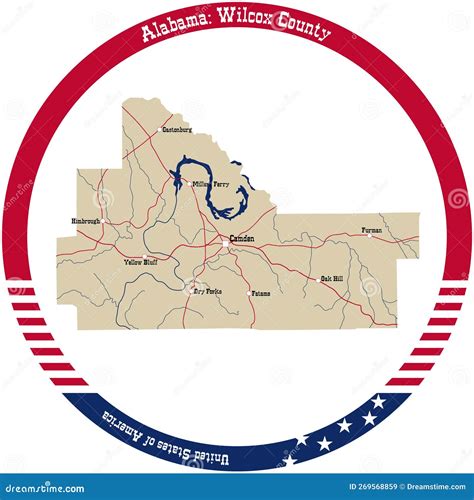 Map of Wilcox County in Alabama, USA. Stock Vector - Illustration of ...