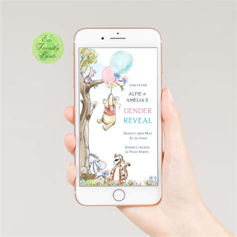 Editable Winnie The Pooh Gender Reveal Invitation Boy Or Girl Classic