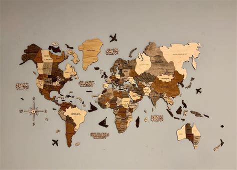 Wooden World Map Wall Decor World Map Wood Map Wall Art Decor Wooden World Map 3d World Map