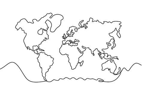 Dibujo De Línea Continua Del Mapa Del Mundo Silueta De Continentes