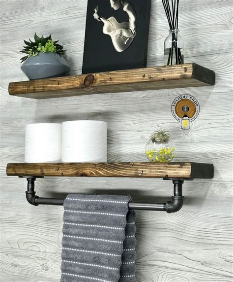 RUSTIC DISTRESSED 5 5 Deep 1 5 Thick Floating Shelf With Towel Bar