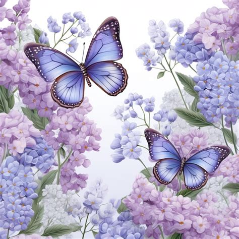 Premium Ai Image Purple And Blue Butterflies Flying Over A Cluster Of