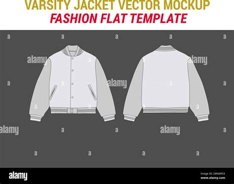 Letterman Jacket Flat CAD Mockup Bomber Jacket Flat Vector Illustration ...