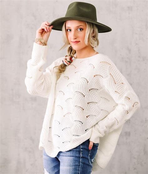 Willow And Root Fan Stitch Pointelle Sweater Womens Sweaters In White