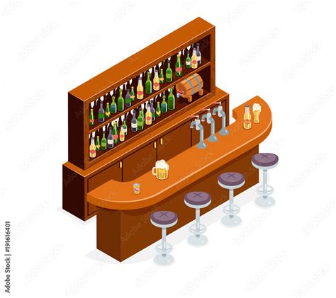 Isometric Pub Bar Restaurant Cafe Symbol Alcohol Beer House Interior 3d