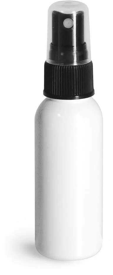 8 Oz White PET Cosmo Round Bottles W Black Sprayers