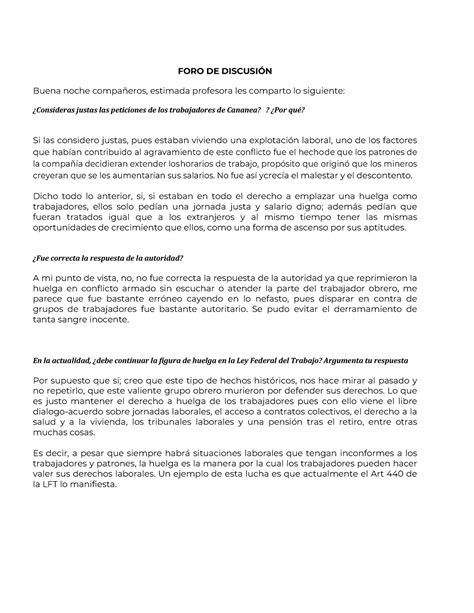 Actividad 6 foro derecho laboral subir FORO DE DISCUSIÓN Buena noche