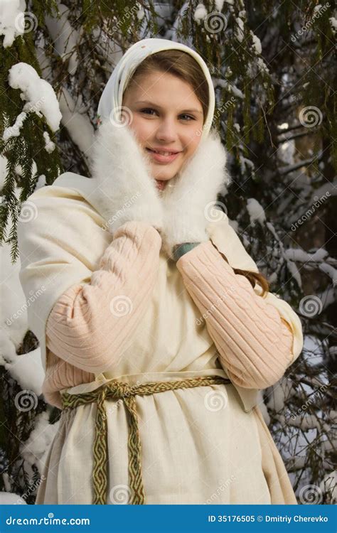 Russian Beautiful Girl In The Winter Forest Stock Image Image Of