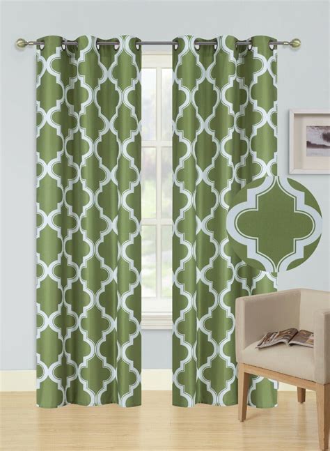 F12 Green 2-Pc Printed Blackout Room Darkening Window Curtain Treatment ...