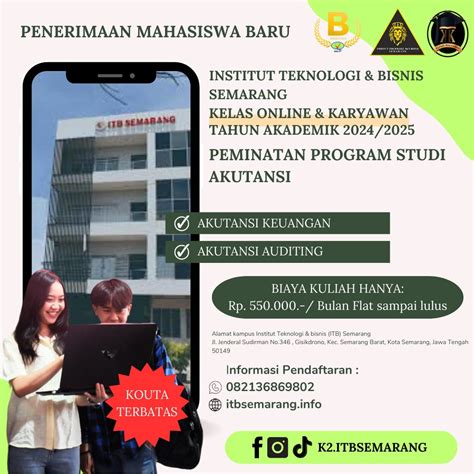 Biaya Kuliah Jurusan Akutansi Kampus Institut Teknologi Dan Bisnis Itb Semarang Kuliah Karyawan