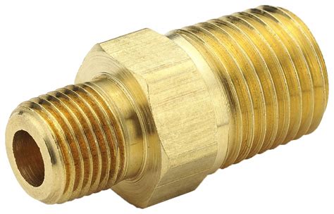 Parker Hex Reducing Nipple Brass 1 4 In X 1 8 In Pipe Size Male Npt X Male Npt 1 3 16 In