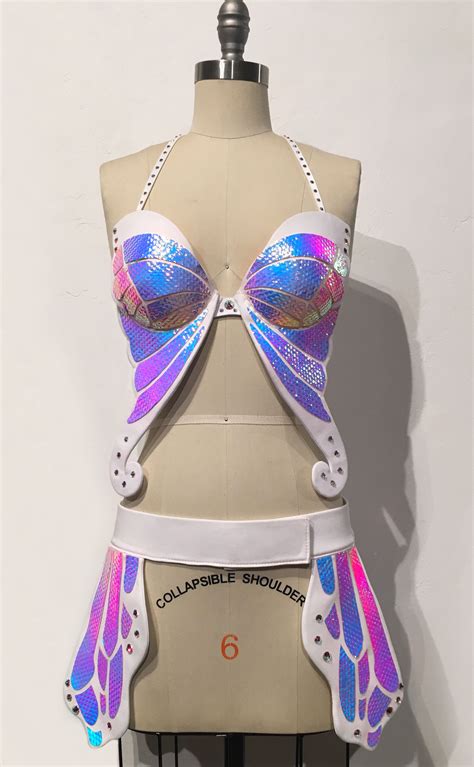 Holographic butterfly outfit white opal rave outfit edc outfit