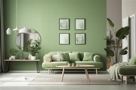 Premium AI Image Green Living Room With A Green Wall And A Plant On