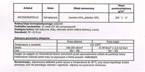 Sztywnik Krawiecki Camela Z Klejem W Kolorze Bia Ym Cm Enici Pl