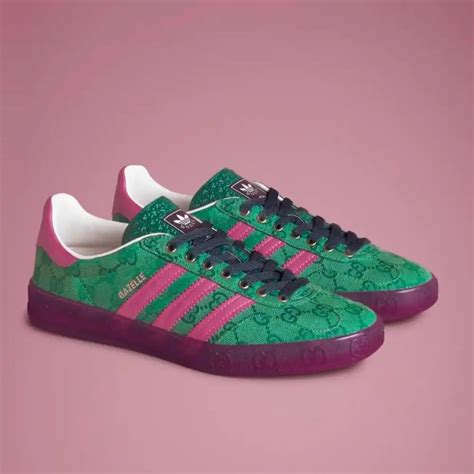 Gucci X Adidas Gazelle Green Pink Strata Feminino Droper