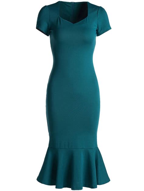 Off Attractive Green Sweetheart Neck Bodycon Fishtail Dress For