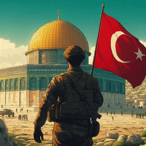 Premium Vector Turkish Soldier Waving Turkish Flag In Front Of Dome