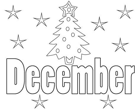 The Word December With A Christmas Tree And Stars Around It In Black