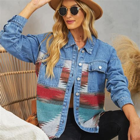 Vintage Denim Ceket Kad Nlar Yeni Moda Patchwork Cep Turn Down