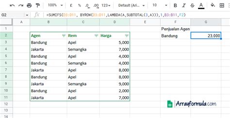 Menggabungkan Rumus SUMIF dan SUBTOTAL Pada Google Sheets - Arrayformula