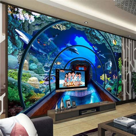 Beibehang Custom 3d Wallpaper Underwater World Aquarium 3d Stereo