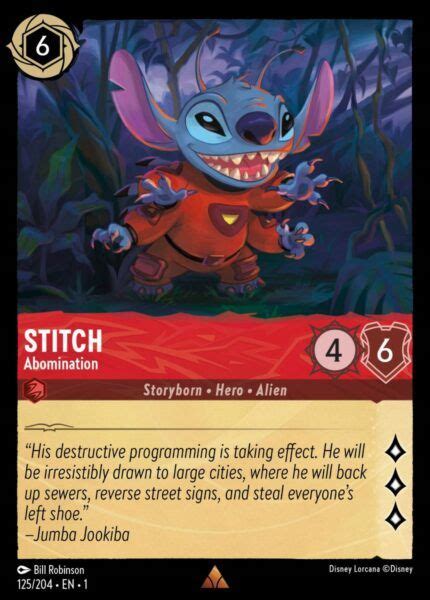 Stitch Abomination Card From Disney Lorcana Trading Card Game Art By