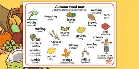 Autumn Word Mats Polish Translation Teacher Made Twinkl