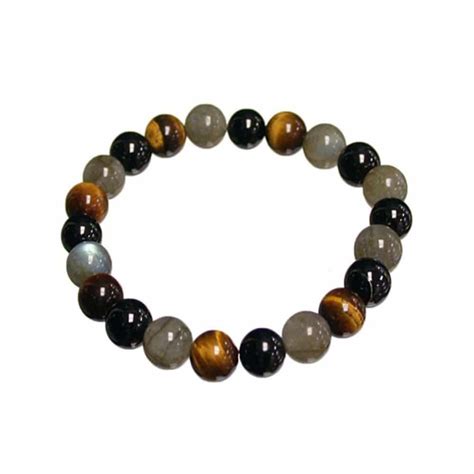 Bracelet de Protection en Œil de Tigre Labradorite et Tourmaline Noire