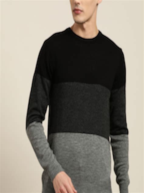 Buy Invictus Men Grey Black Colourblocked Acrylic Pullover Sweaters