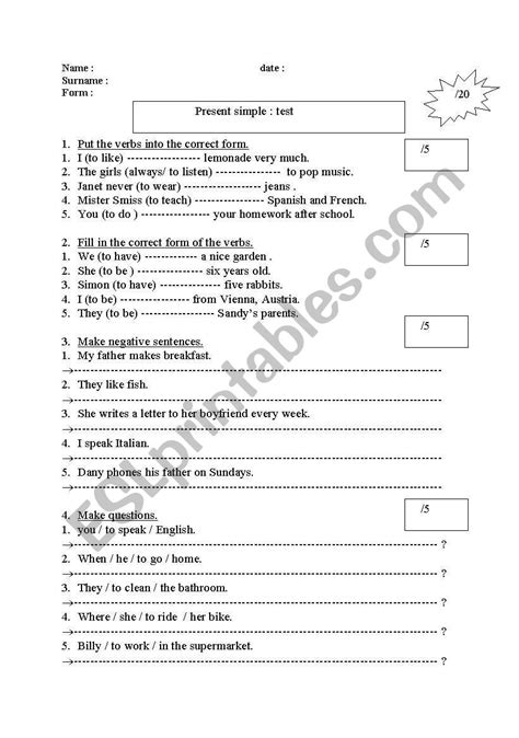 Present Simple Present Continuous Test ESL Worksheet By Caroline