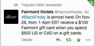 Fairmont Gift Card Black Friday Promotion Canadian Kilometers