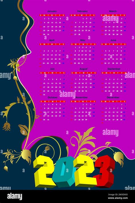 2023 Calendar Vector Color Illustration Stock Vector Image And Art Alamy