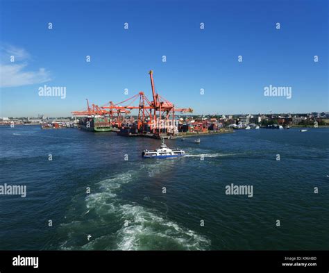 A Seabus Ferry Crosses Coal Harbour Port Of Vancouver Bc Canada