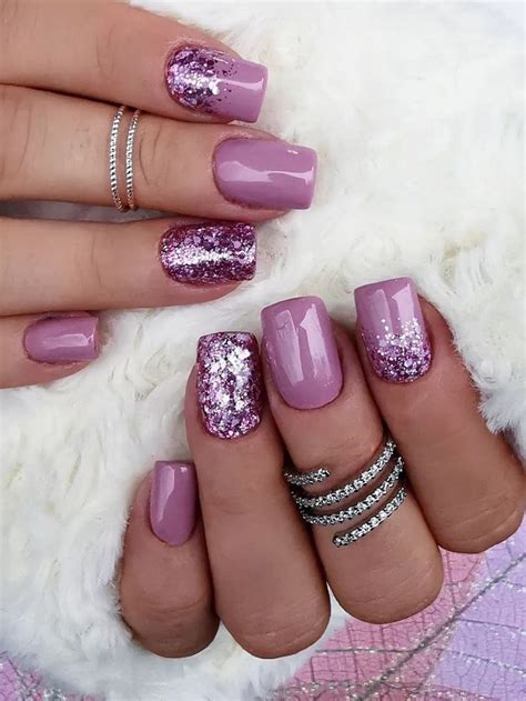 Short Acrylic Mauve Nails With Glitter Purple Nail Art Purple Nail