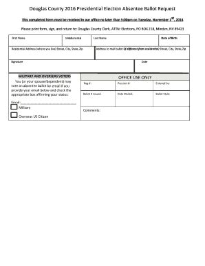 Fillable Online Cltr Douglasnv Absentee Ballot Request Form Douglas