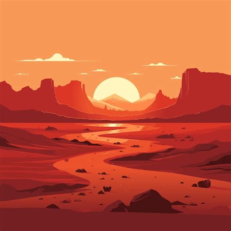 Ilustración Vectorial Del Paisaje Desértico Al Atardecer Estadounidense O Mexicano Con Montañas