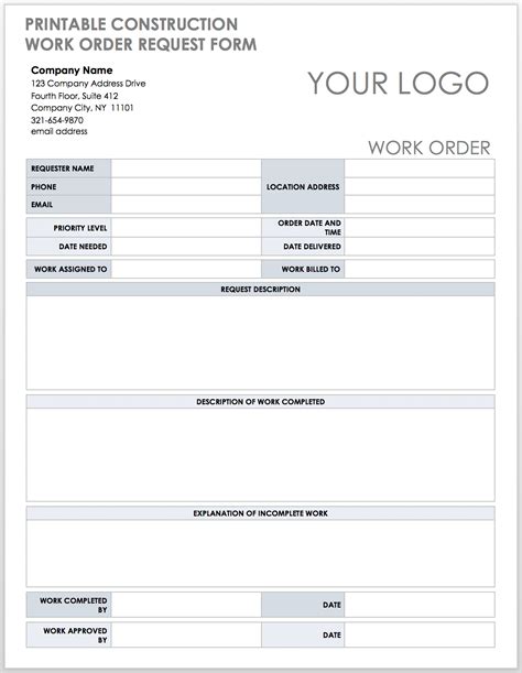 Construction Work Order Template Jessicabowden Blog
