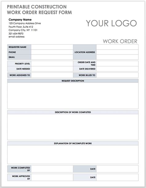 Free Construction Work Order Template