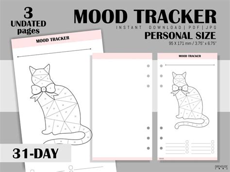 Mood Tracker Printable Mental Health Planner Inserts Filofax Etsy