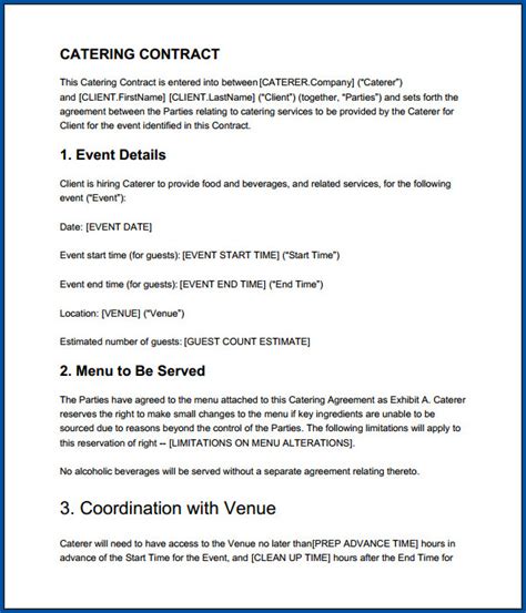 √ Free Printable Catering Contract For An Event