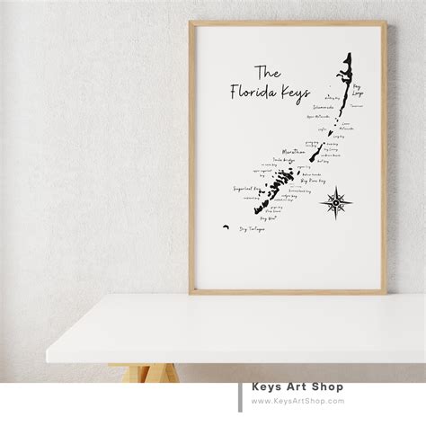 Map of Florida Keys Key West, Islamorada, Largo, Marathon Wall Art ...