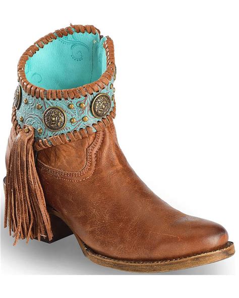 Corral Womens Turquoise Fringe Ankle Boots Round Toe Country Outfitter