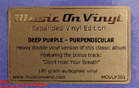 Purpendicular 2 LP 2011 Re Release 180 Gramm Vinyl Von Deep Purple