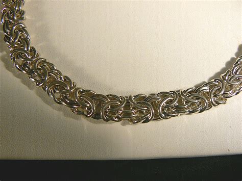 Sterling Silver Byzantine King Chain Necklace Gem