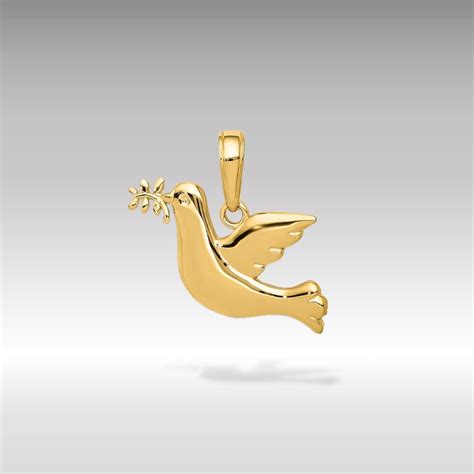 14k Gold Polished Dove Pendant Charm Real Gold Peace Necklace Charm