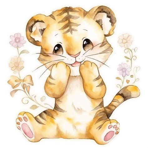 Premium Vector Happy Tiger Cub Is Sitting