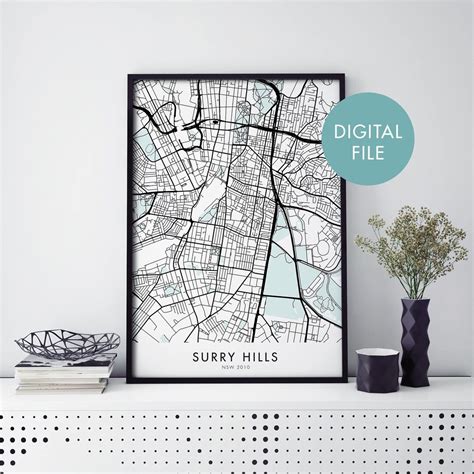 Surry Hills, Sydney, Australia City Map Print Wall Art Print at Home ...